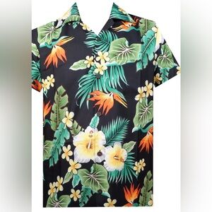 Alvish Men's Hawaiian Shirt, Floral Tropical Black